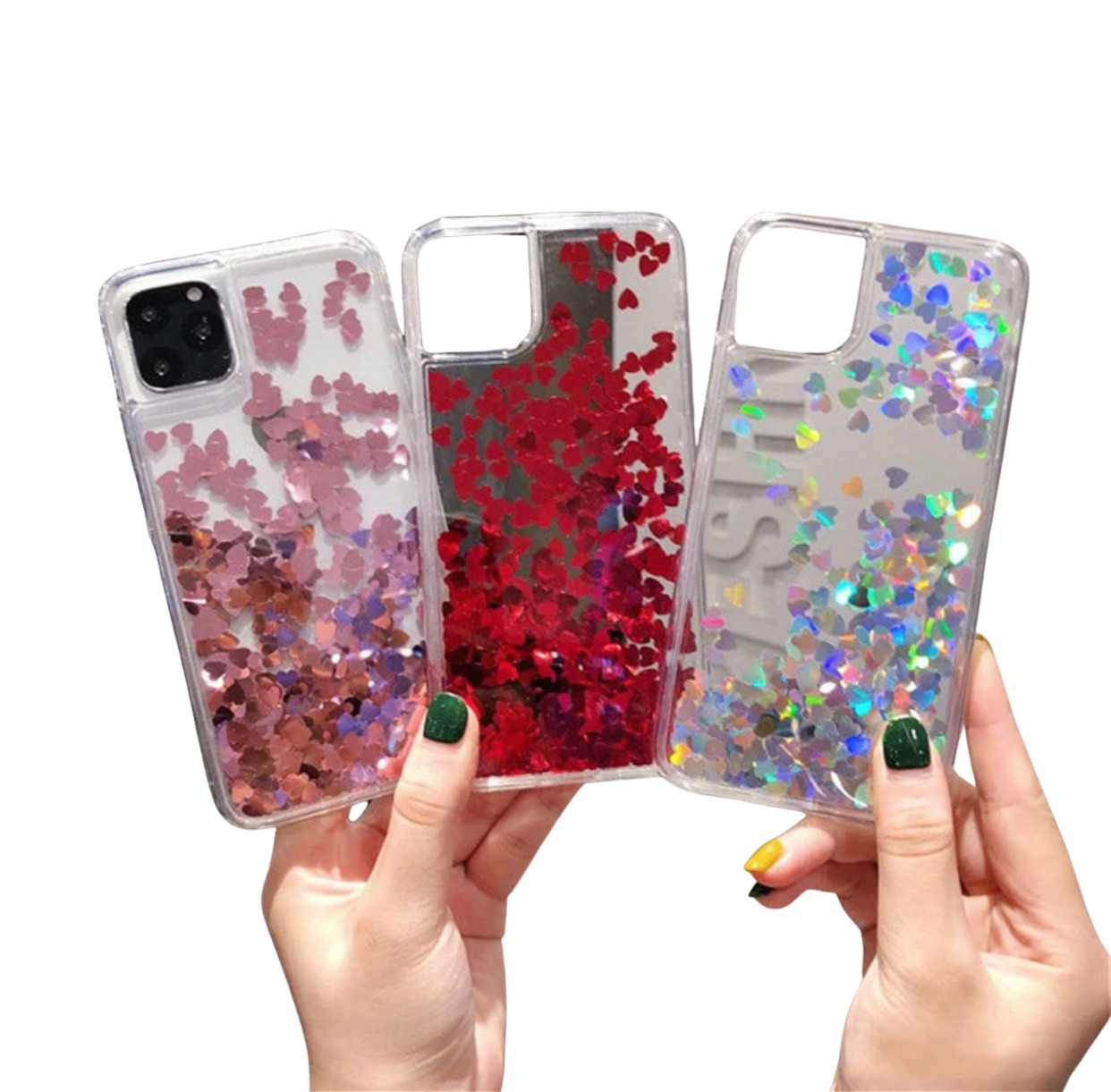 Floating Hearts Glitter Case For iPhone Clear Liquid Case Cover