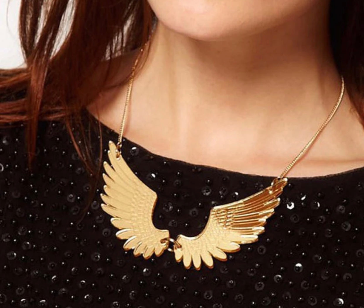 Mirror Wings Gold Pendant Necklace Acrylic Jewelry