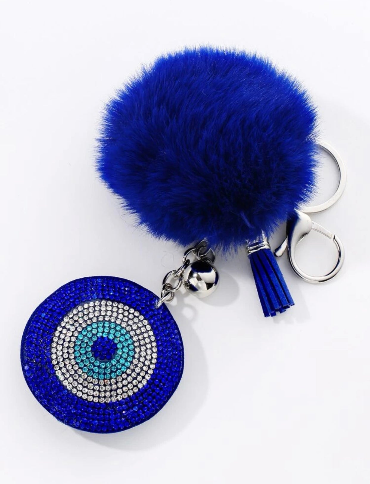 Blue Evil Eye Pom Pom Keychain