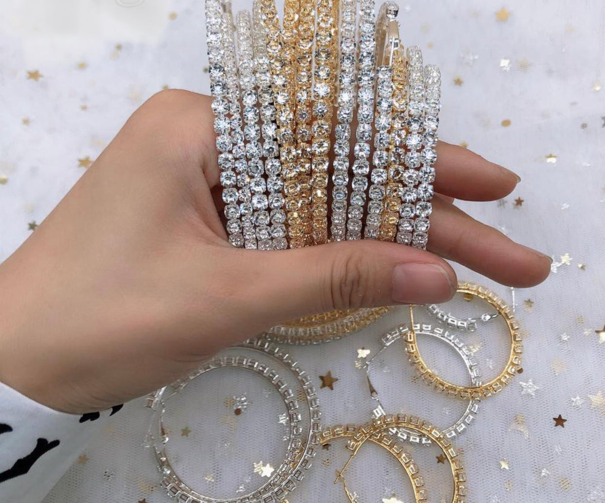 Large Rhinestone Round Earrings Jewelry