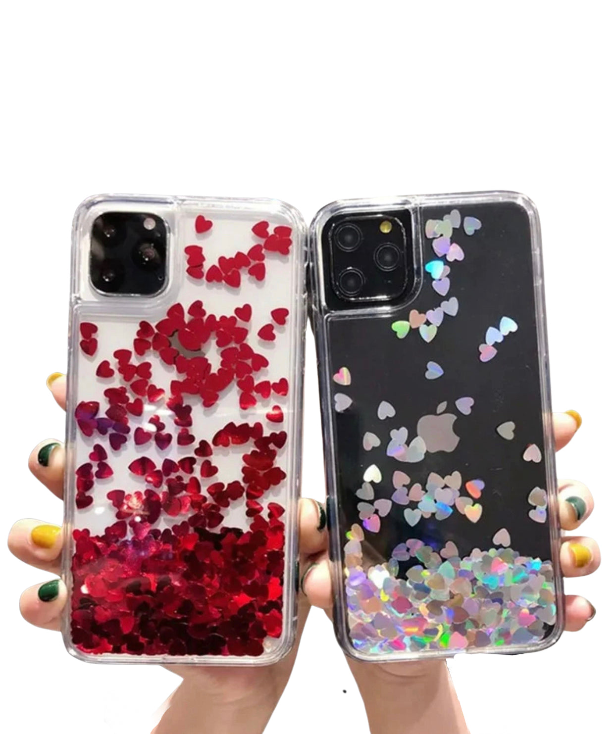 Floating Hearts Glitter Case For iPhone Clear Liquid Case Cover