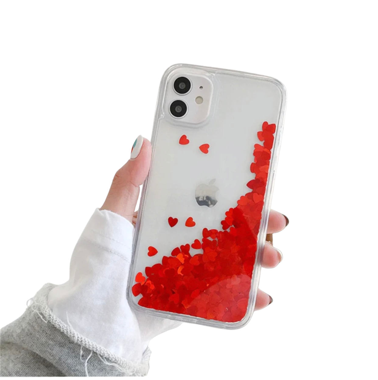 Floating Hearts Glitter Case For iPhone Clear Liquid Case Cover