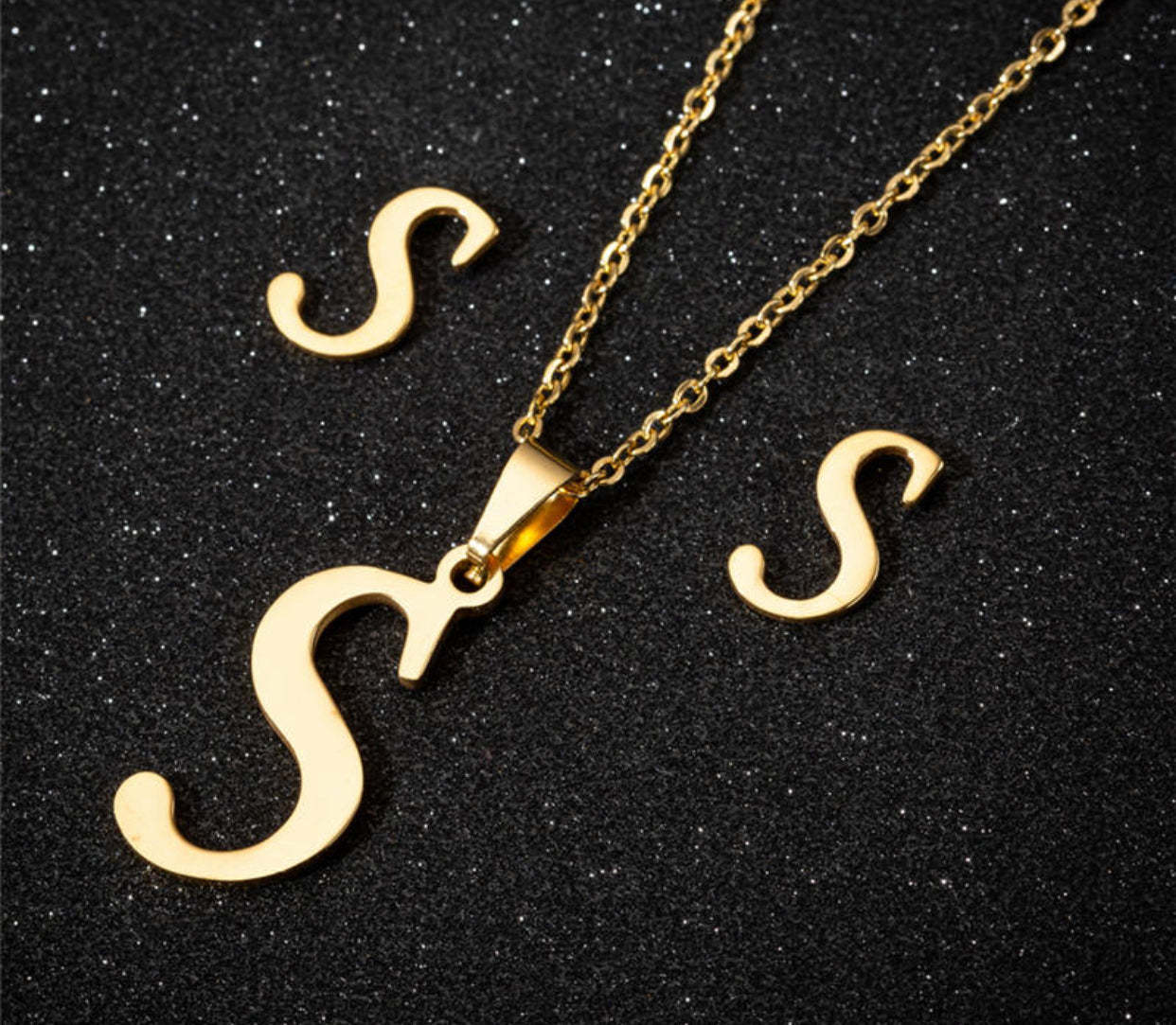 Stainless Steel Initial Letters Earrings Jewelry With Necklace