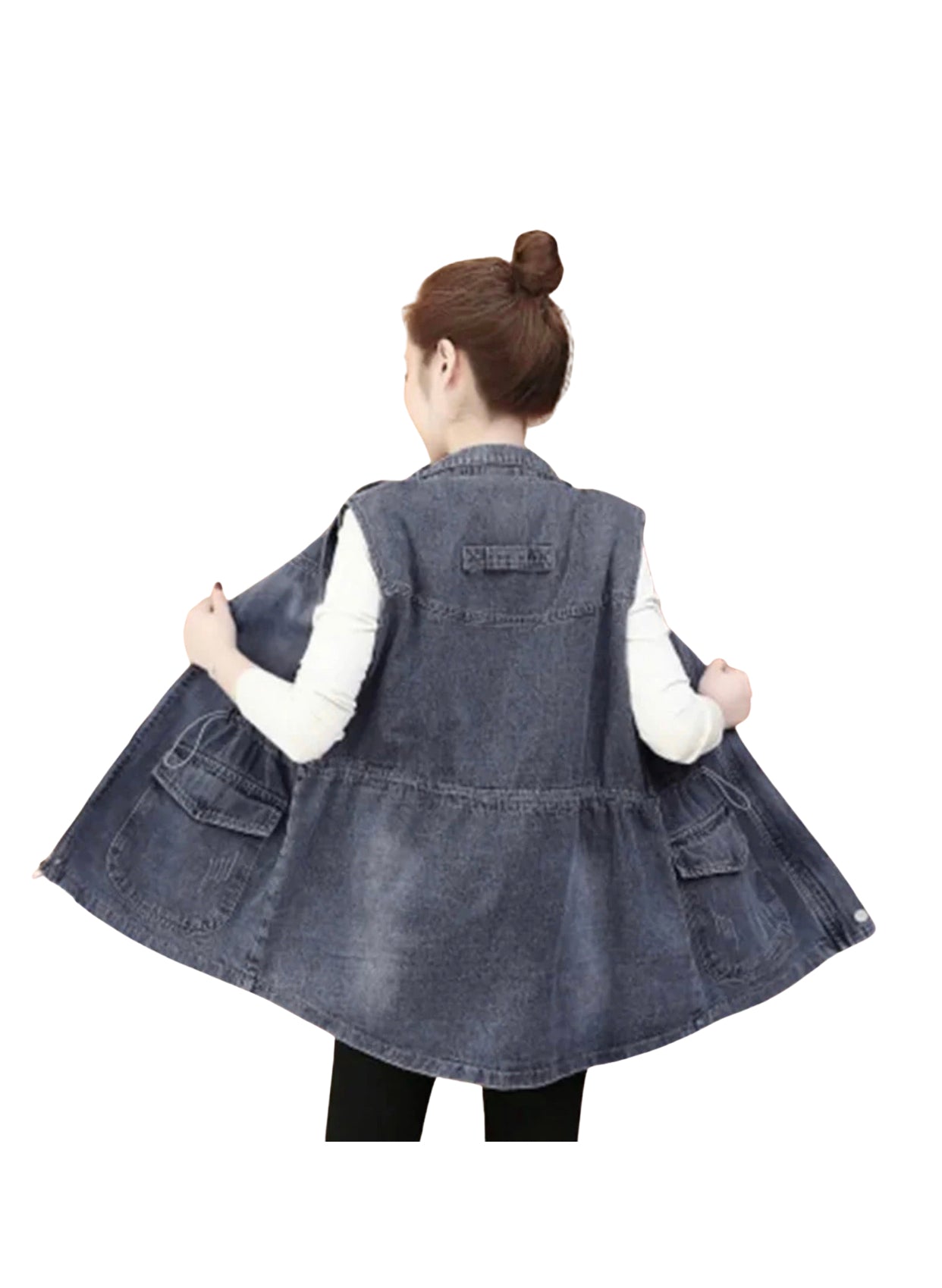 Denim Vest Jacket Sleeveless Adjustable Waist