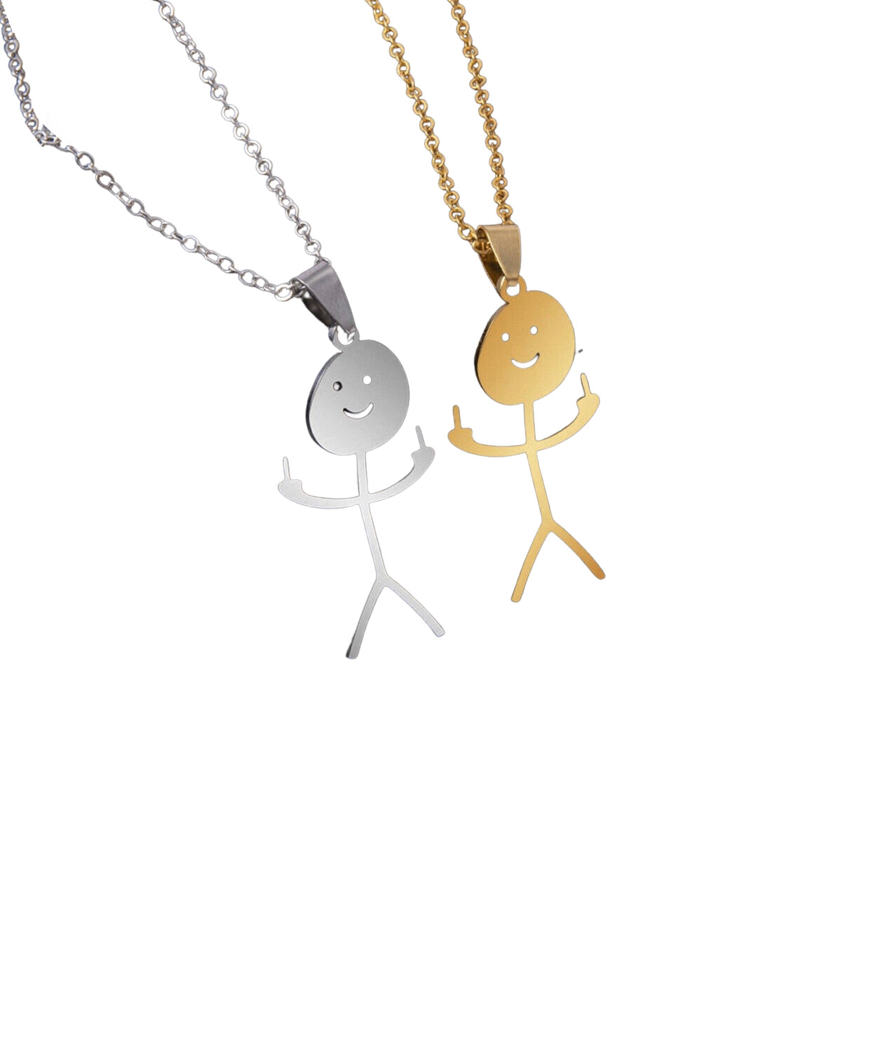 Stainless Steel Middle Finger Necklace Stickman Doodle Chain Jewelry