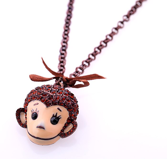 Red Crystal Monkey Long Necklace Jewelry