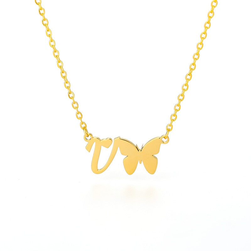 Butterfly Initial Necklace Jewelry Stainless Steel
