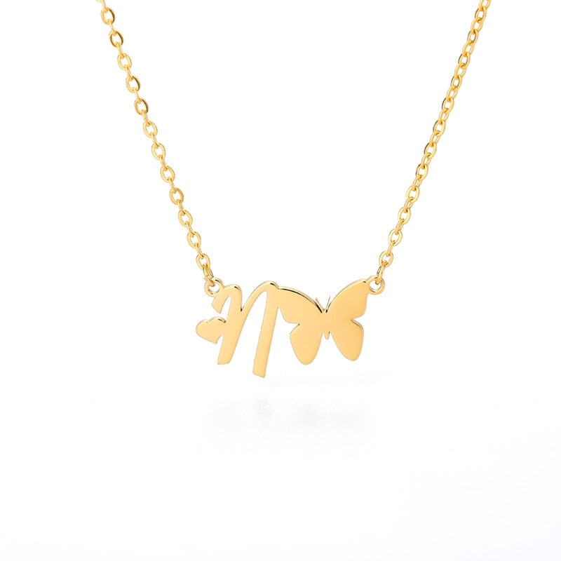 Butterfly Initial Necklace Jewelry Stainless Steel