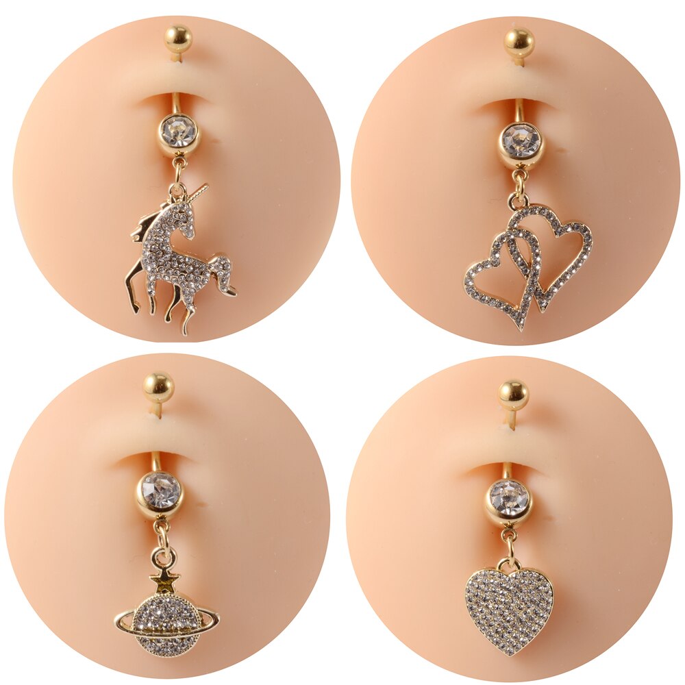 Gold Navel Piercings Dangling Belly Button Rings Body Jewelry