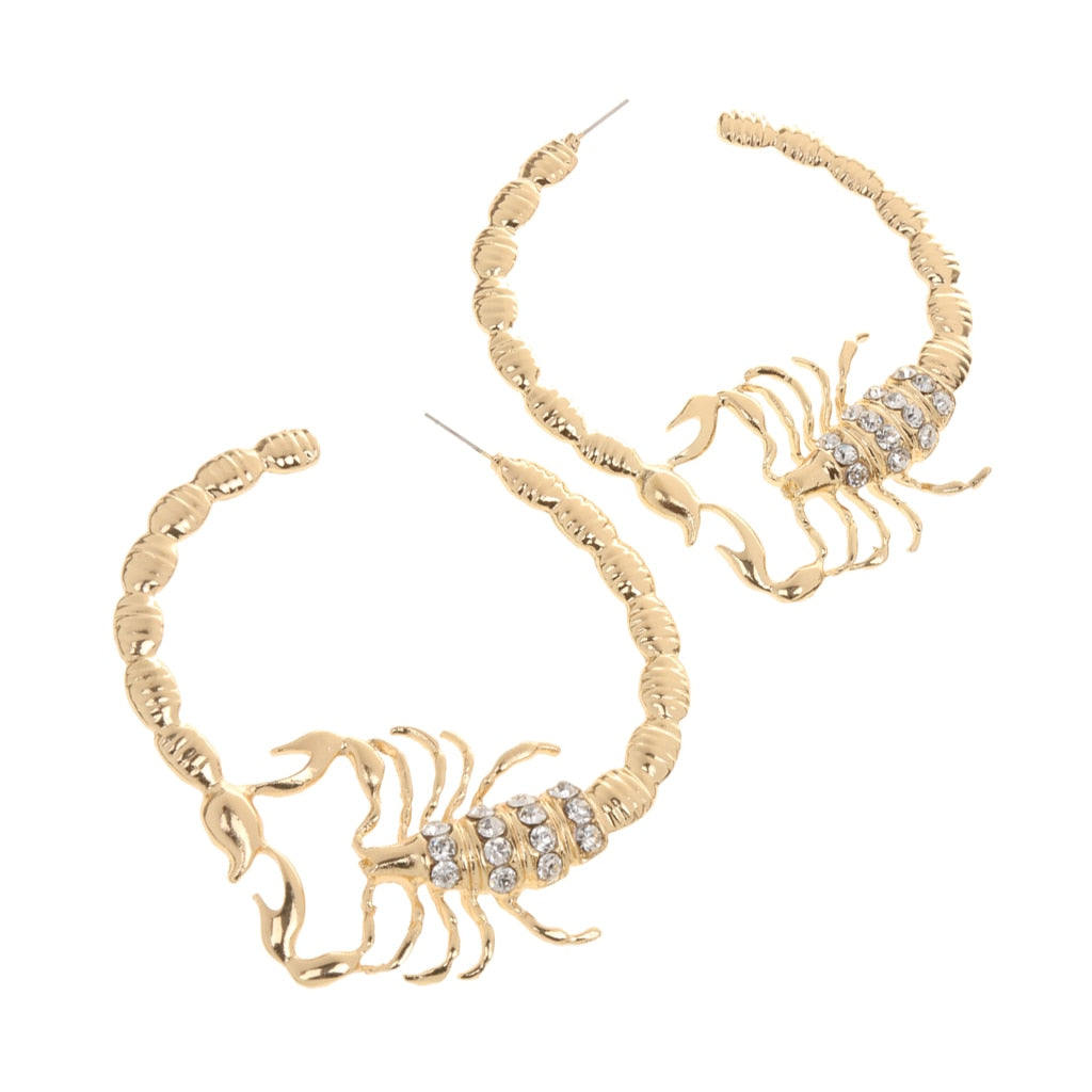 Scorpion Stripe Crystal Bamboo Hoops Earrings Jewelry