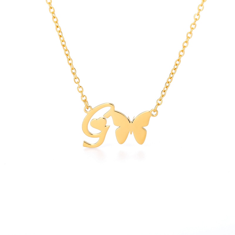 Butterfly Initial Necklace Jewelry Stainless Steel