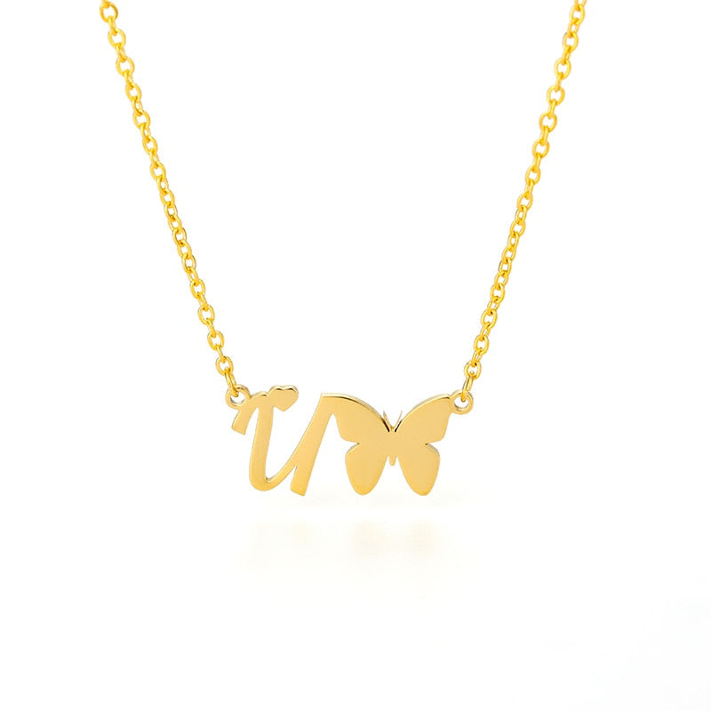Butterfly Initial Necklace Jewelry Stainless Steel
