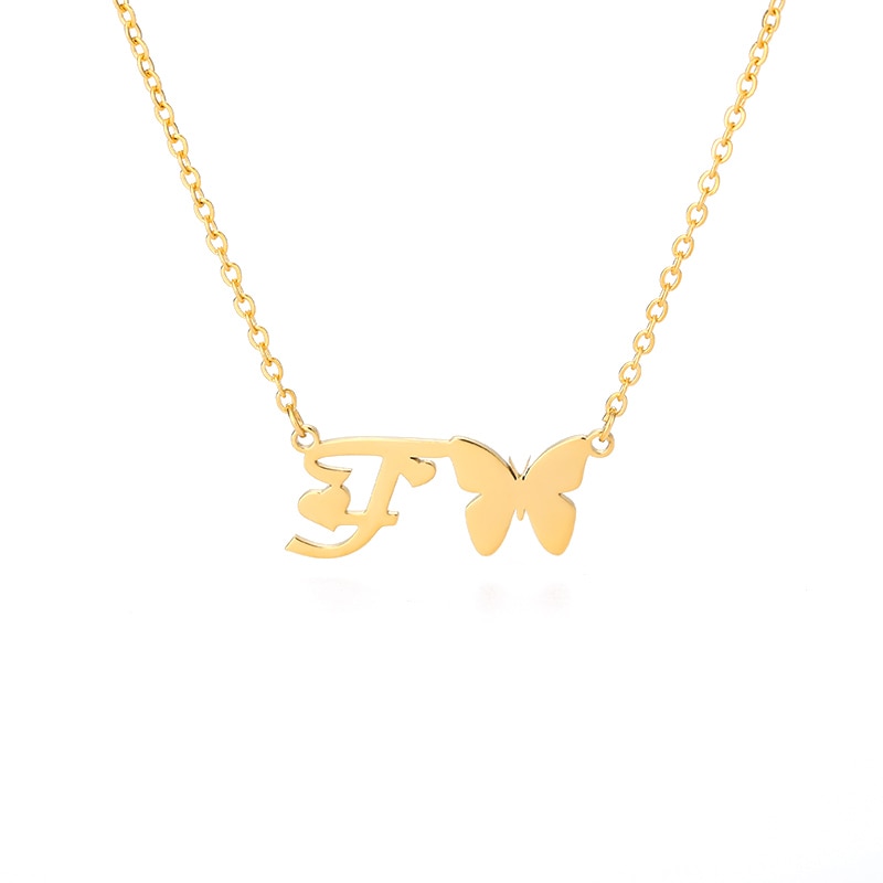 Butterfly Initial Necklace Jewelry Stainless Steel