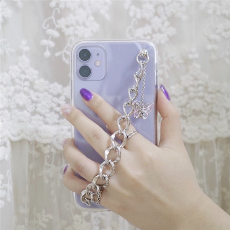 Butterfly Chain Bracelet Transparent soft Phone Case For iPhone Cover