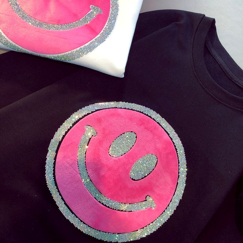 Happy Face Pink Cotton T shirt Women (true to size, order your regular size)