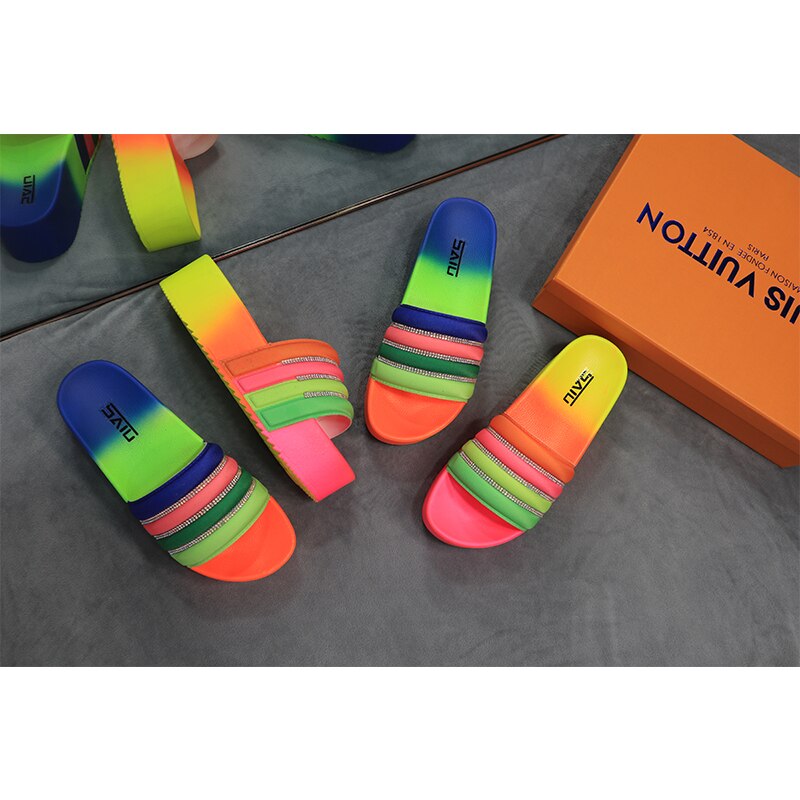 Rainbow With Rhinestones Platform Wedges Casual Shoes