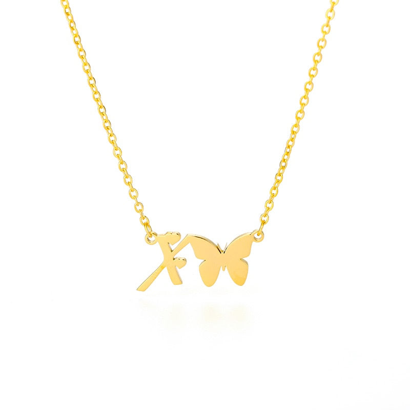 Butterfly Initial Necklace Jewelry Stainless Steel