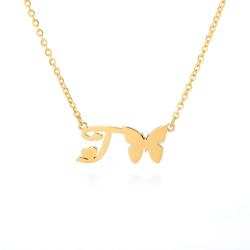 Butterfly Initial Necklace Jewelry Stainless Steel