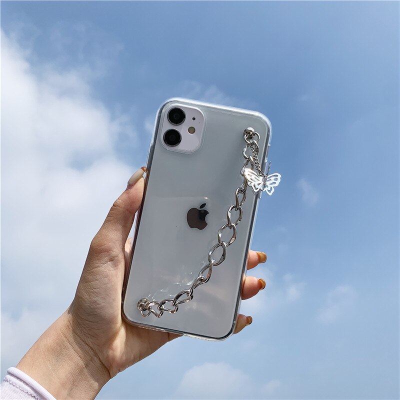 Butterfly Chain Bracelet Transparent soft Phone Case For iPhone Cover
