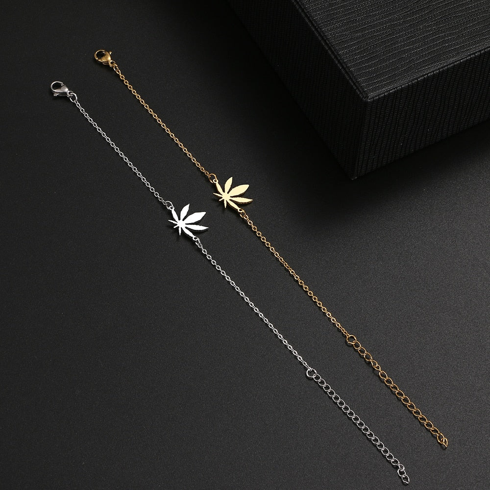 Stainless Steel Classic Leaf Chain Bracelet Jewelry