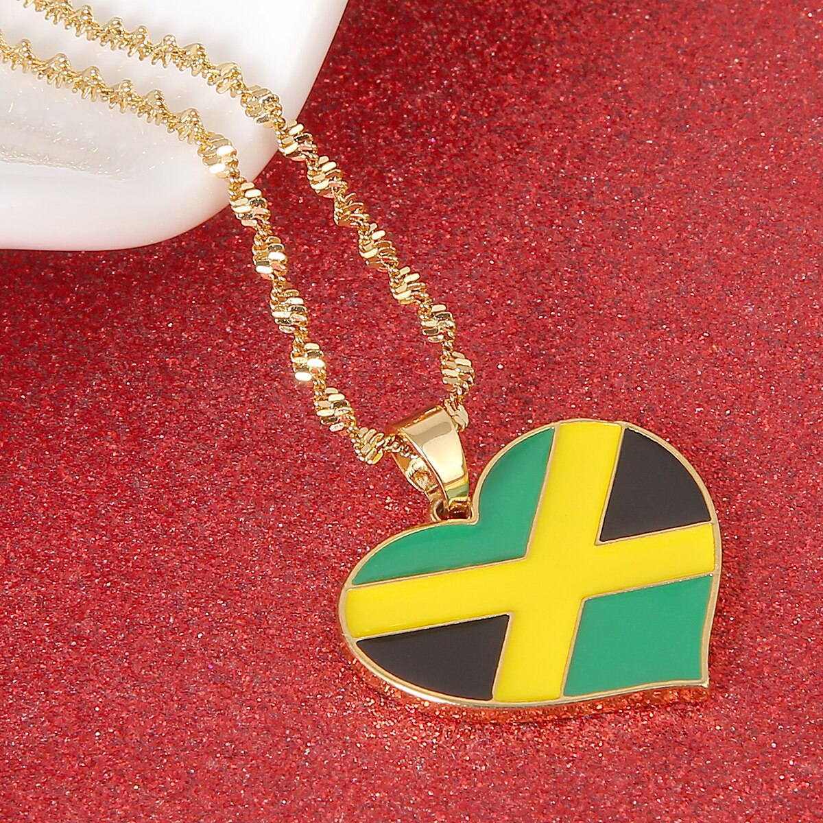 Stainless Steel Jamaica Flag Heart Pendant Necklace Jewelry