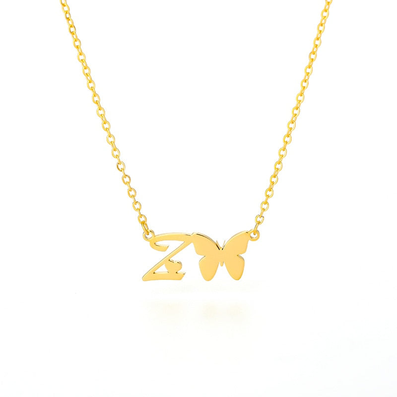 Butterfly Initial Necklace Jewelry Stainless Steel