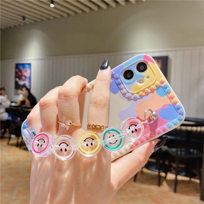 Chain Smile Flowers Bracelet Phone Case For IPhone With Hand Strap