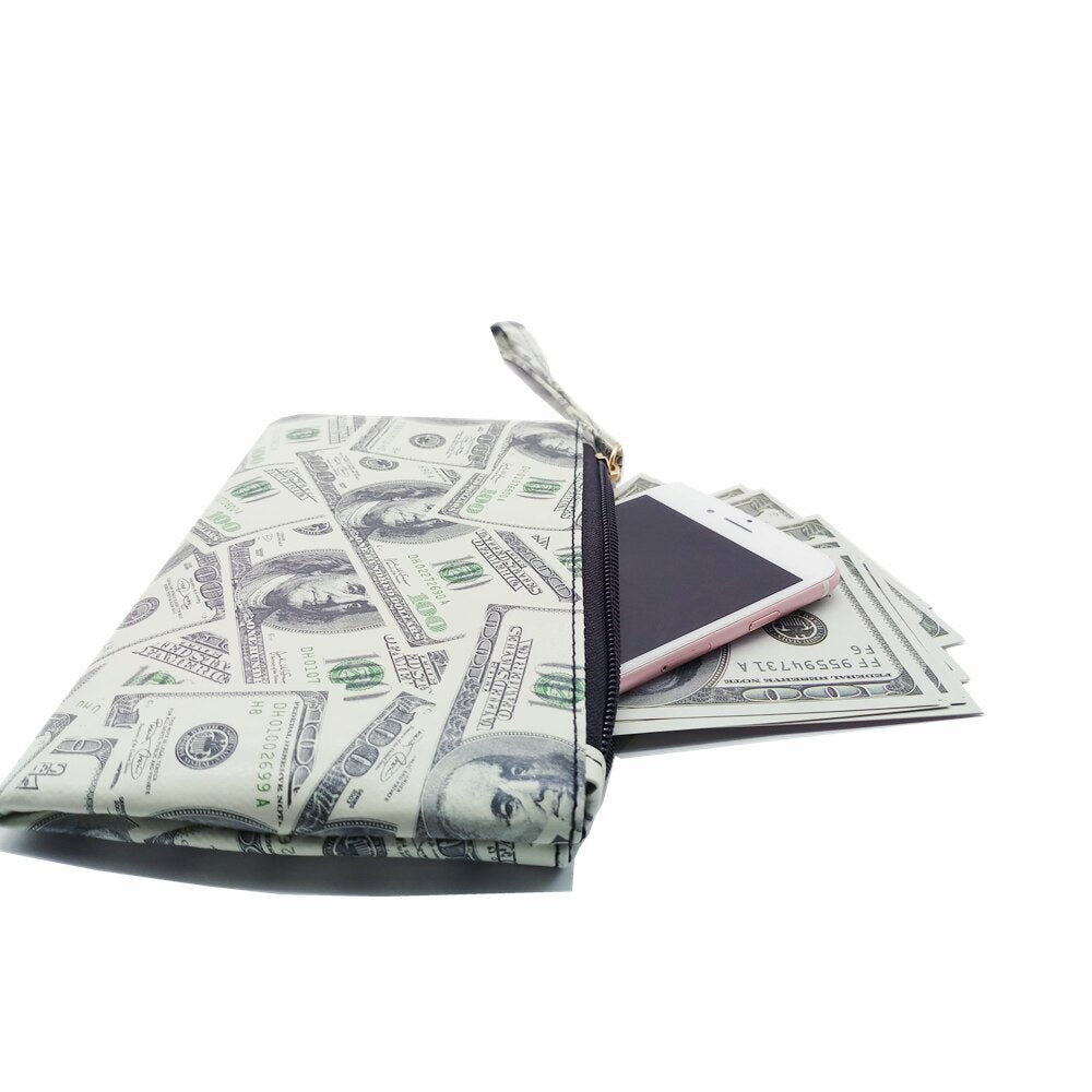 Dollar Pattern Wallets Bag Zipper Small Coin Purse Wristlet Handbag