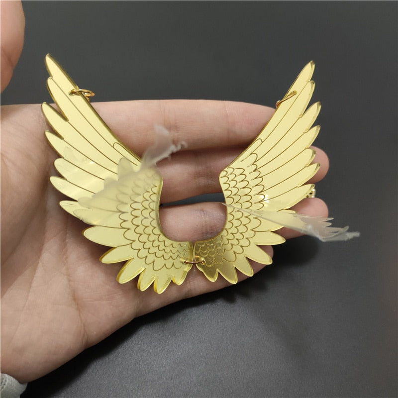 Mirror Wings Gold Pendant Necklace Acrylic Jewelry