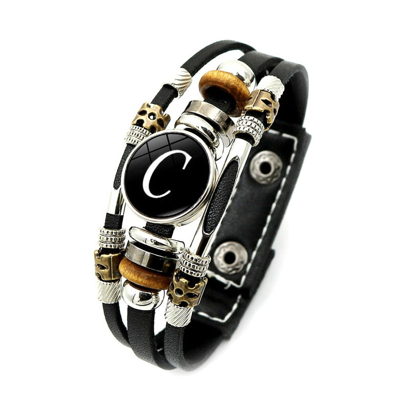 Initial Braided Multilayer Leather Bracelet