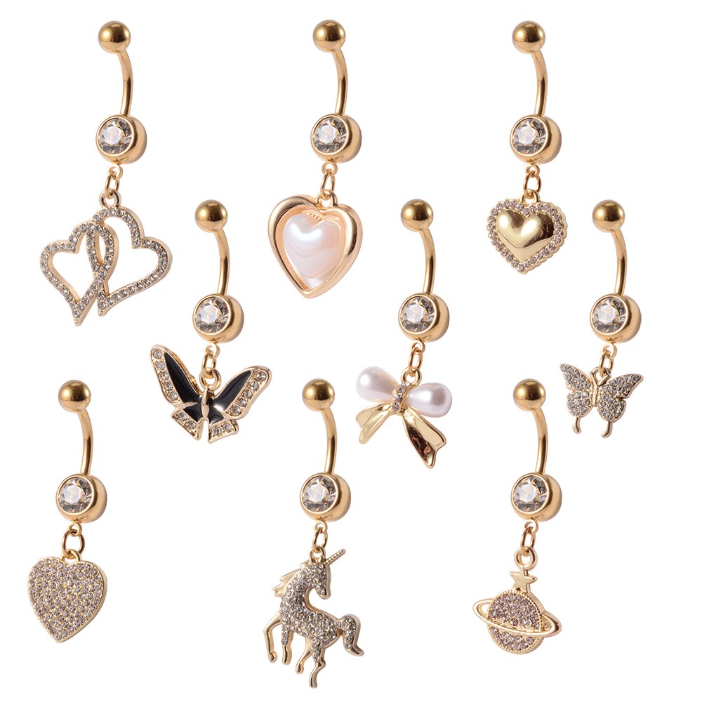 Gold Navel Piercings Dangling Belly Button Rings Body Jewelry