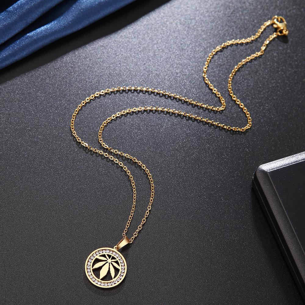 Stainless Steel Leaf Necklace Crystal Rhinestone Jewelry