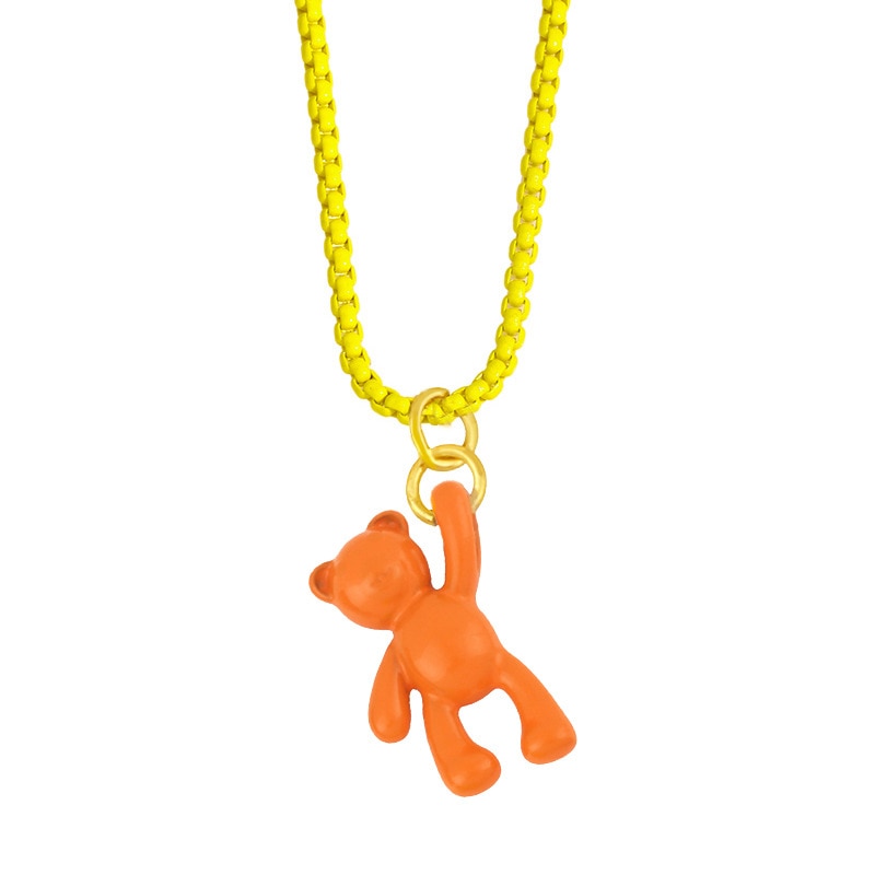 Mini Bear Long Necklace Cute Neon Enamel Pendant Chain Jewelry