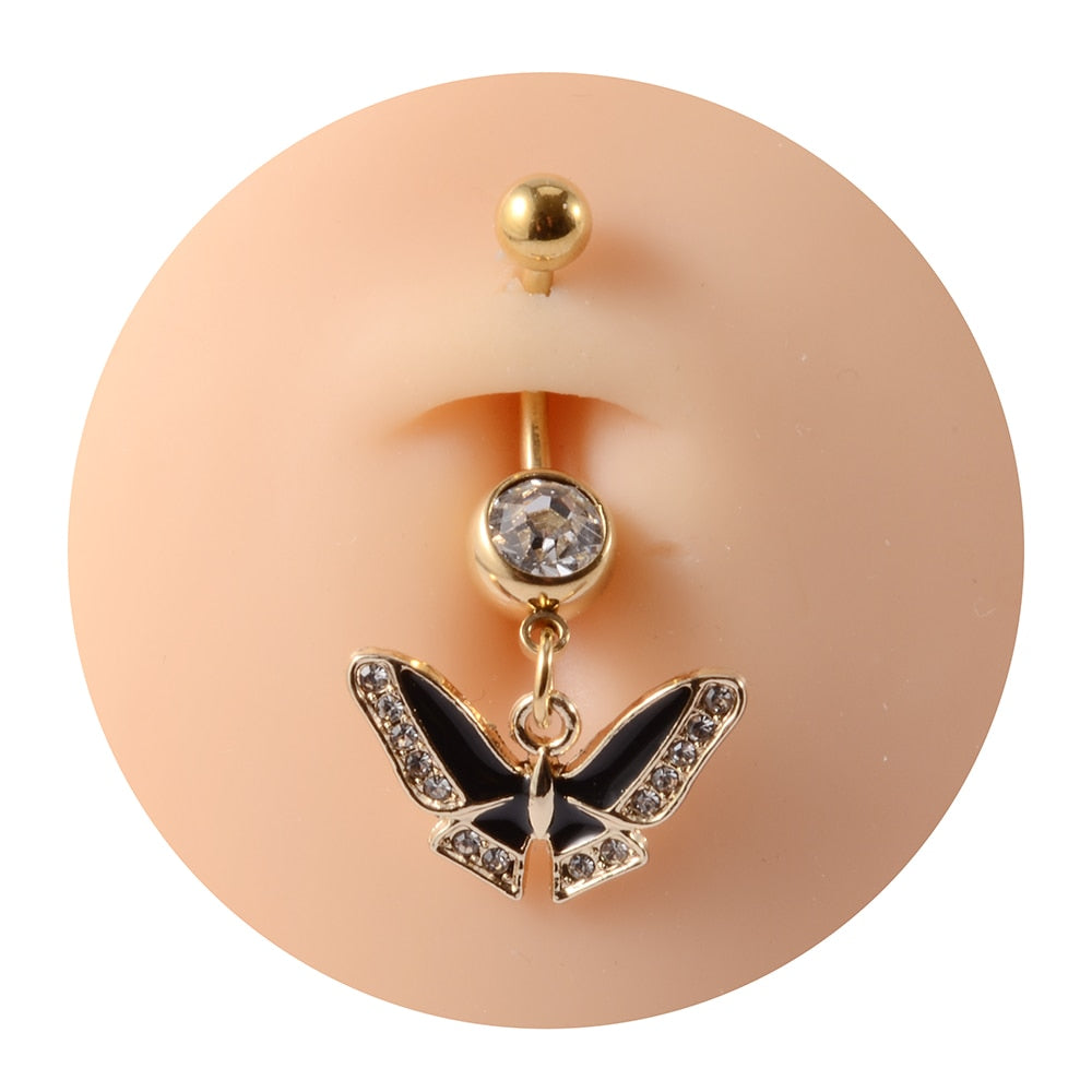 Gold Navel Piercings Dangling Belly Button Rings Body Jewelry