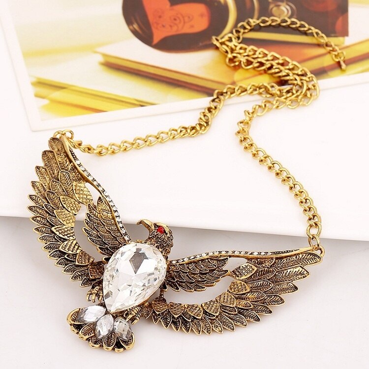 Vintage Eagle Big Crystal Necklaces For Women Jewelry