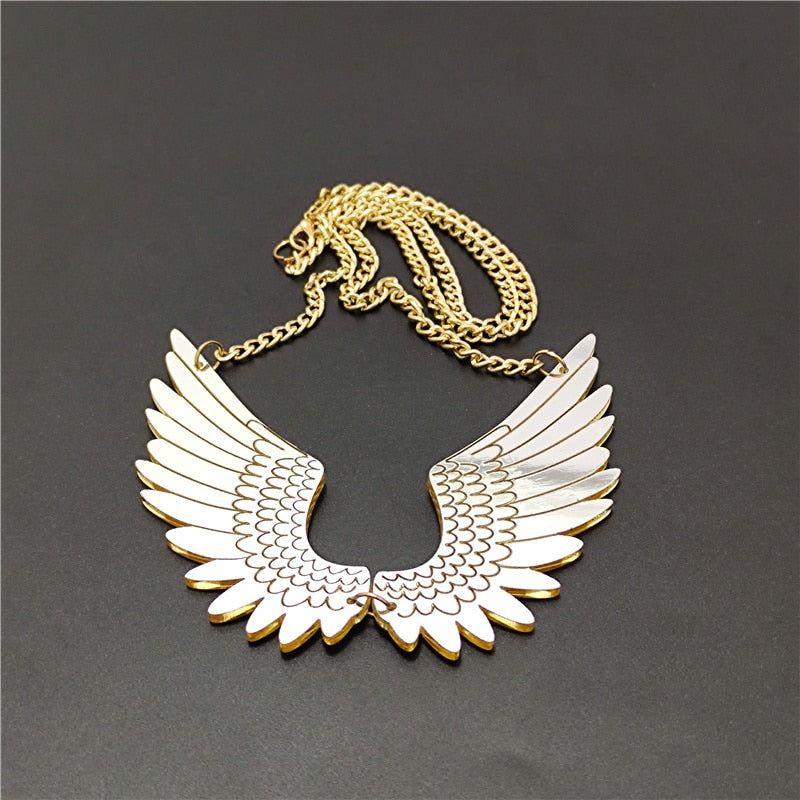 Mirror Wings Gold Pendant Necklace Acrylic Jewelry
