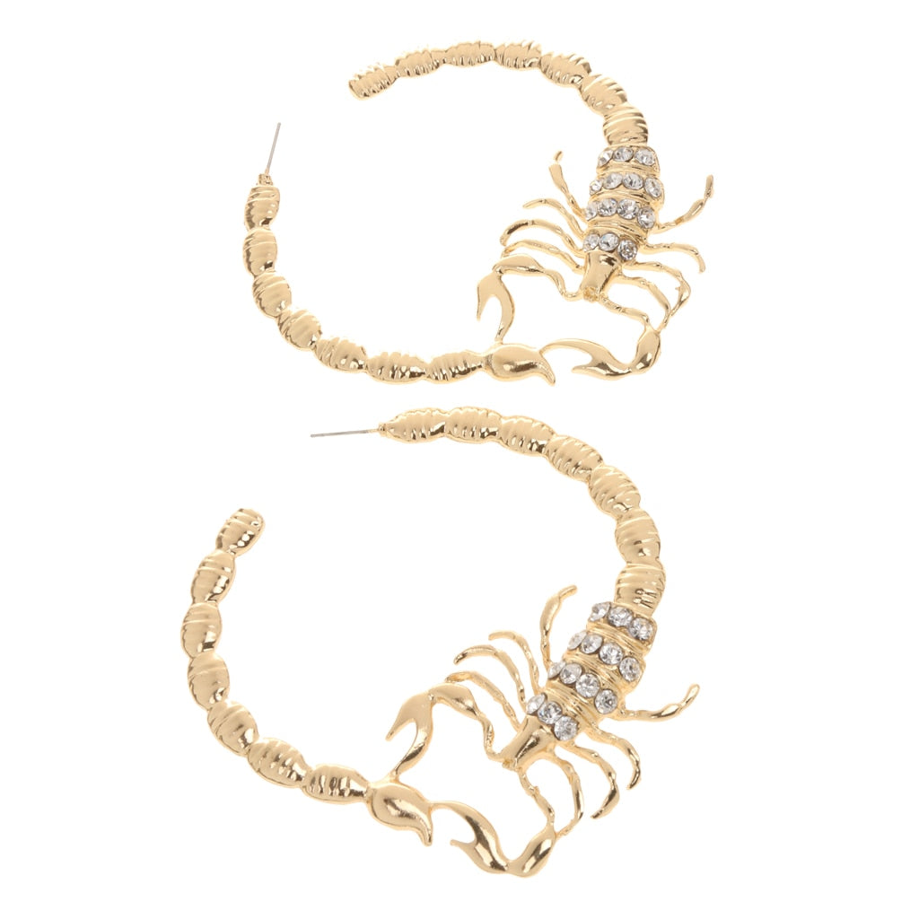 Scorpion Stripe Crystal Bamboo Hoops Earrings Jewelry