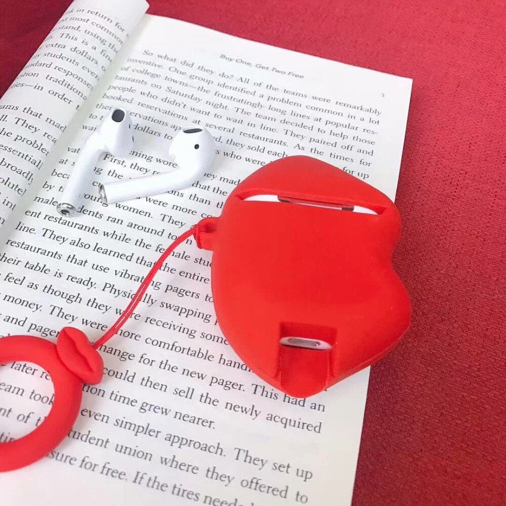 Red Lip Soft Finger Loop Ring Case for Air Pods Box Bags Shell