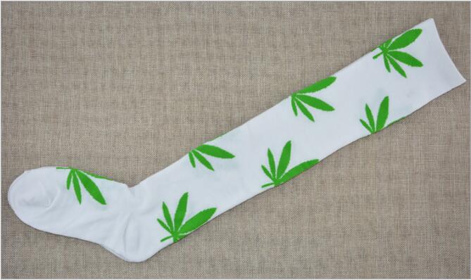 Thigh High Stockings Socks Weed Print Spandex Long