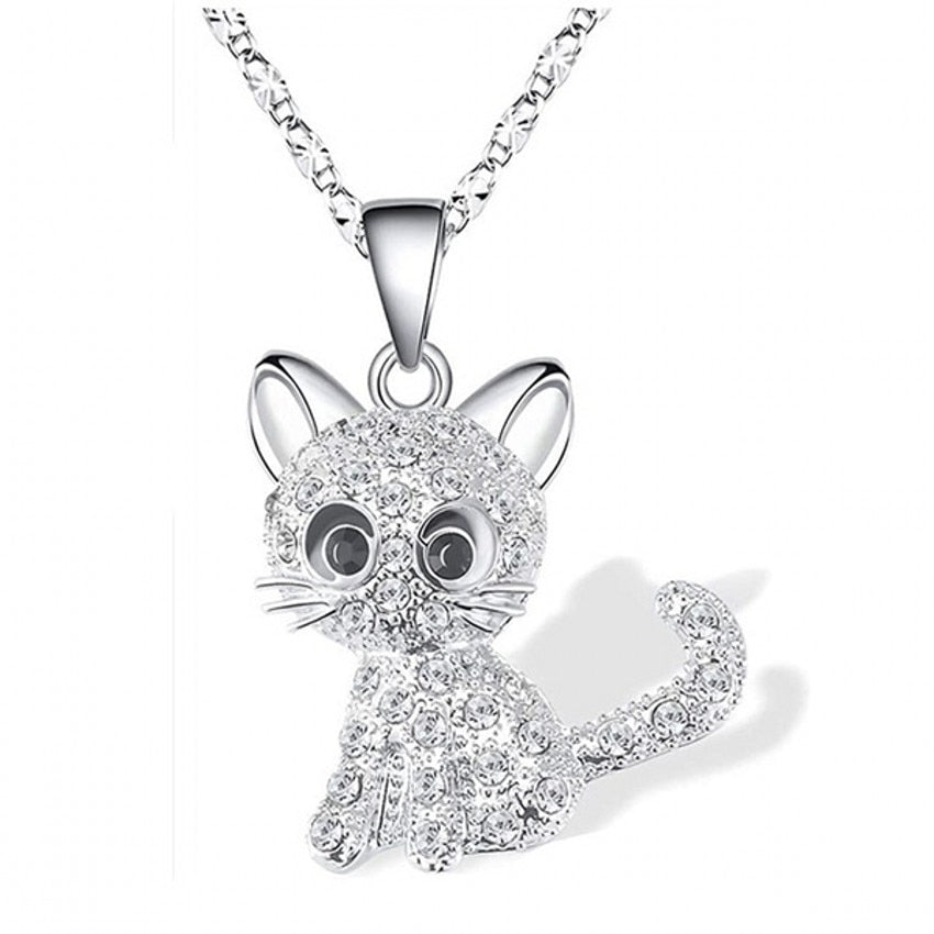 Girls Cute Cat Pendant Necklace Children Fashion Crystal Necklaces Jewelry