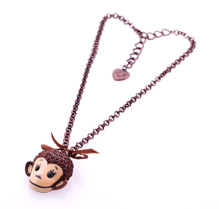 Red Crystal Monkey Long Necklace Jewelry