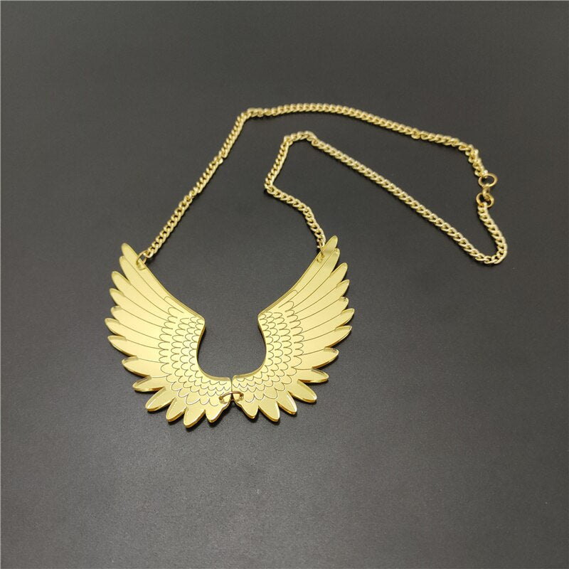 Mirror Wings Gold Pendant Necklace Acrylic Jewelry