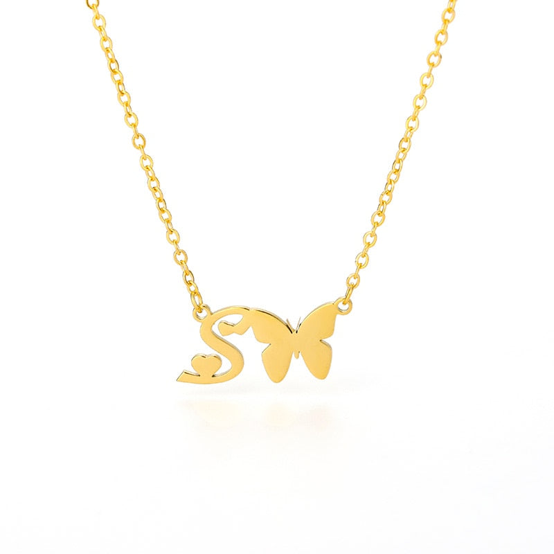 Butterfly Initial Necklace Jewelry Stainless Steel