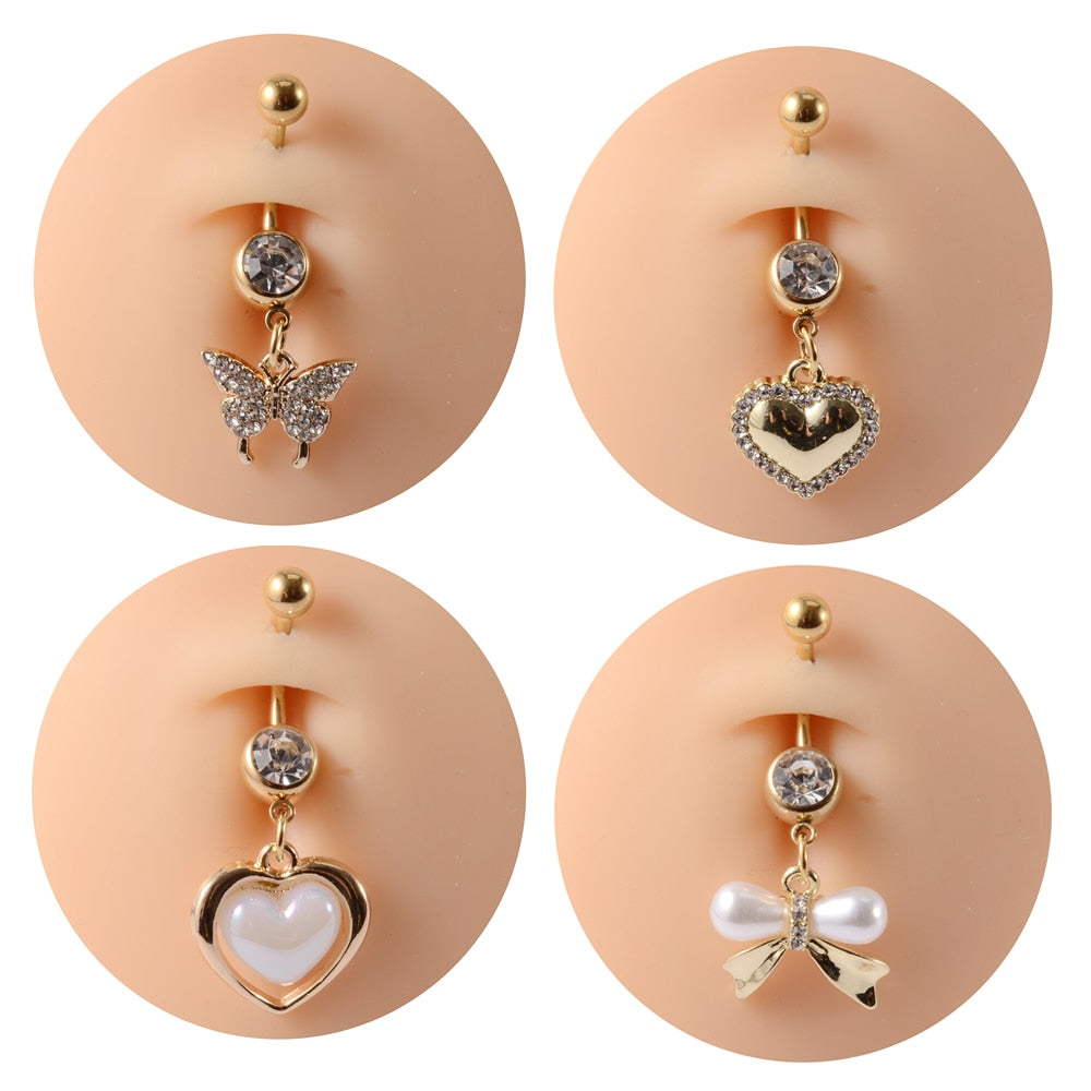 Gold Navel Piercings Dangling Belly Button Rings Body Jewelry