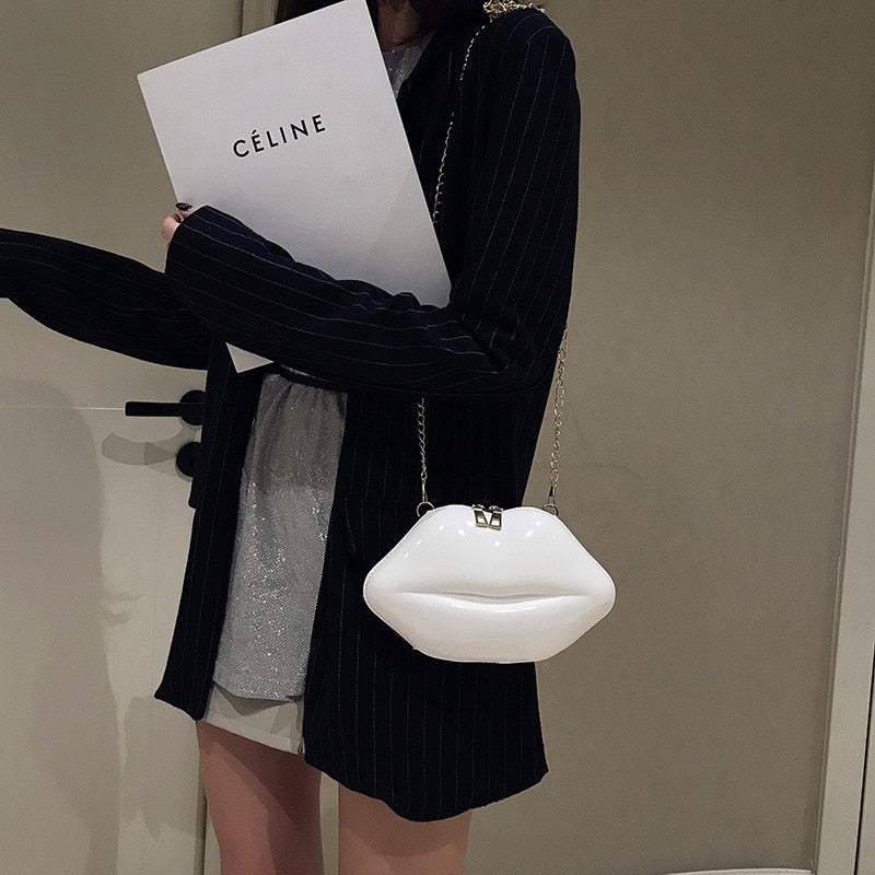 KISS Lips Shoulder Bag Solid Color Zipper Chain Bag