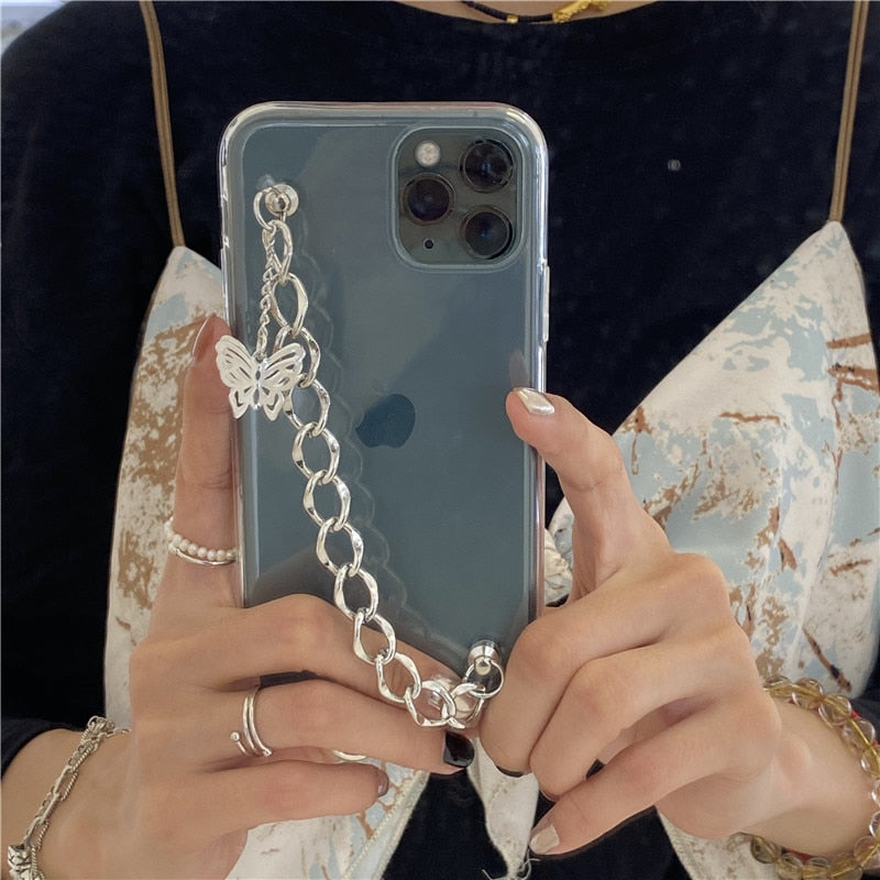 Butterfly Chain Bracelet Transparent soft Phone Case For iPhone Cover