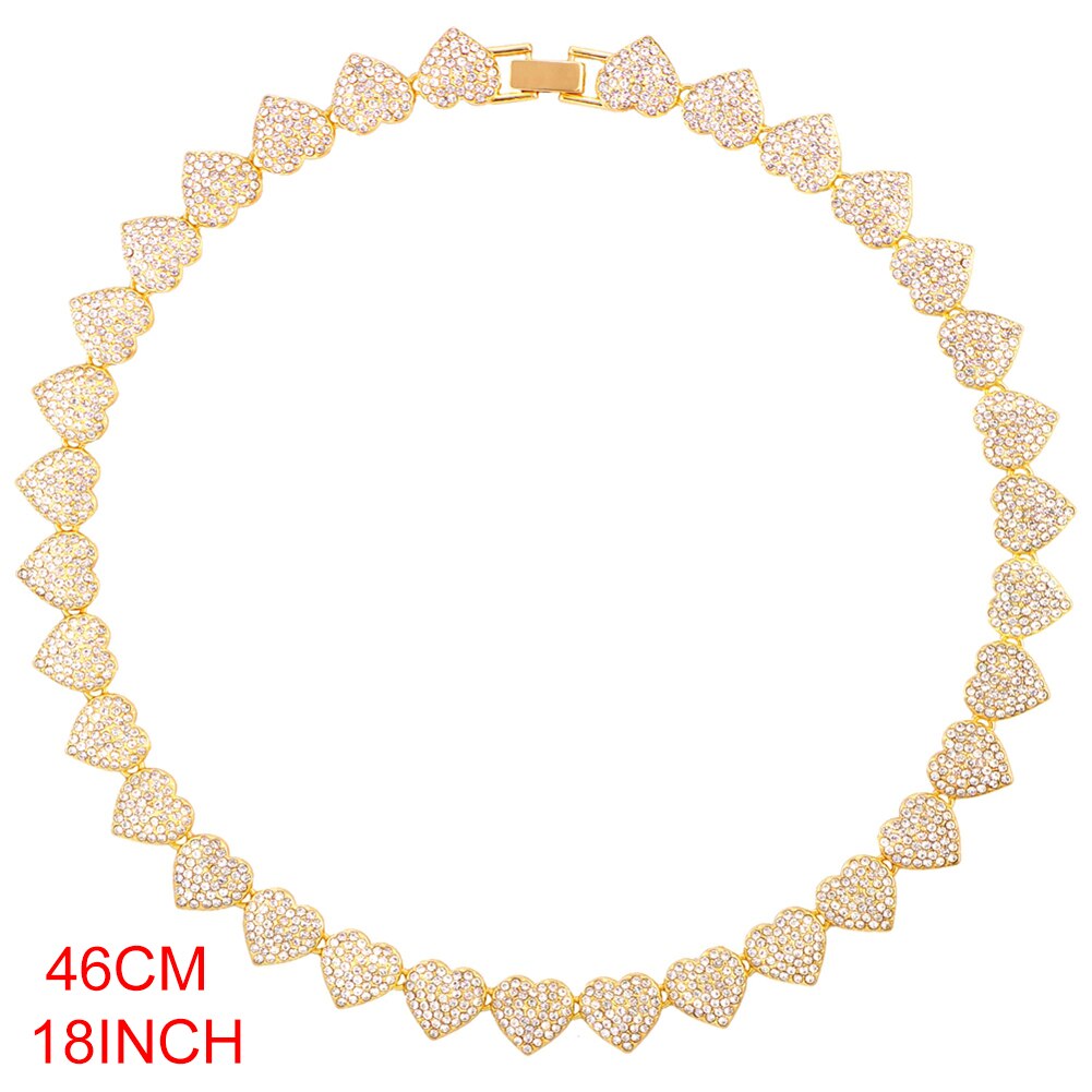 Crystal Heart Cuban Link Chain Necklace/ Ankle/ Bracelet for Women Rhinestones Tennis Necklace Jewelry