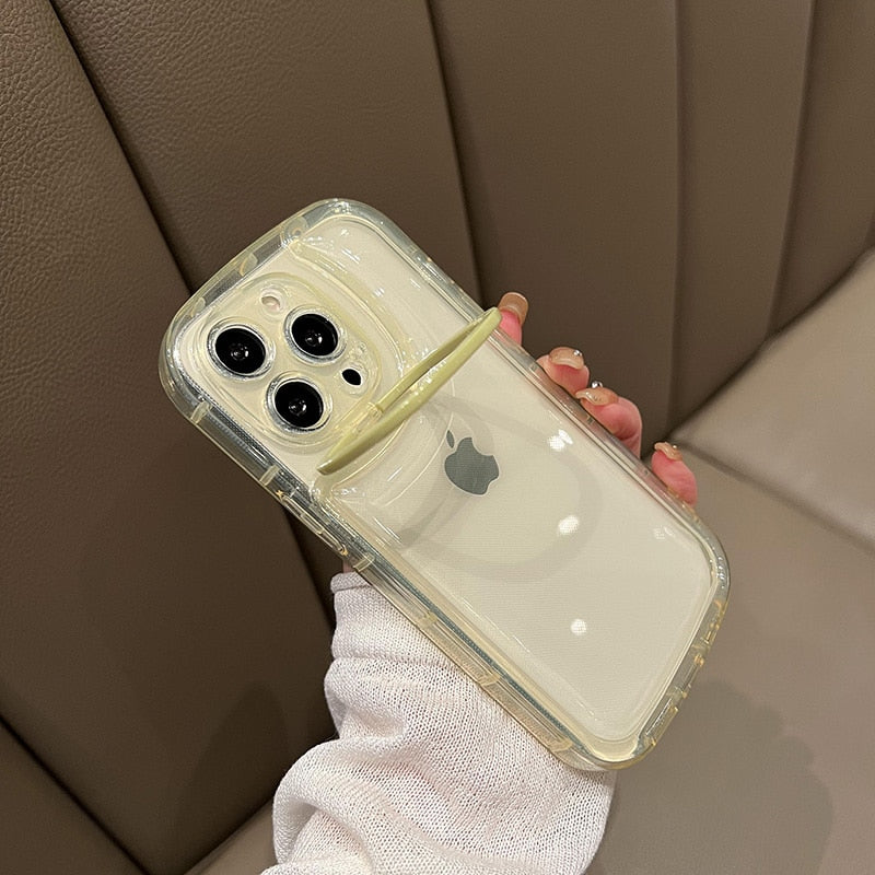 Transparent Folding Camera Lens Ring Stand Phone Case For iPhone Back Cover