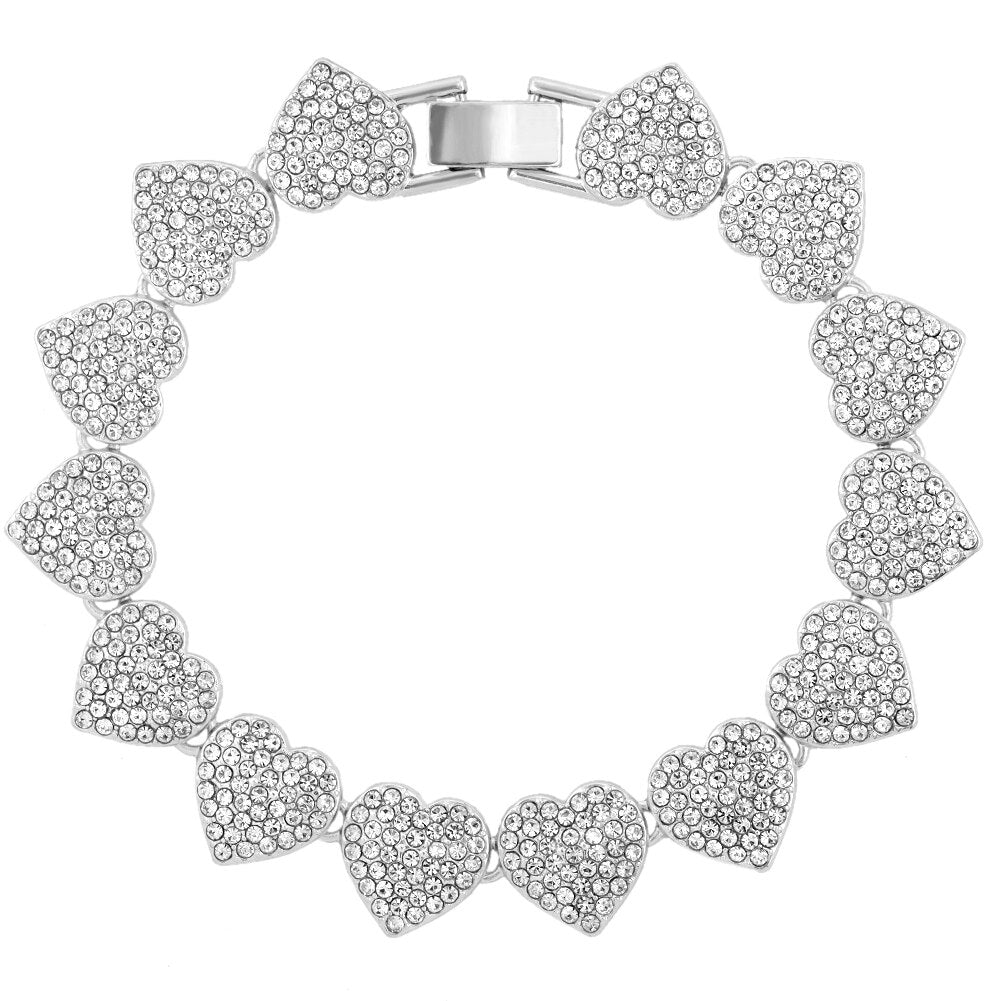Crystal Heart Cuban Link Chain Necklace/ Ankle/ Bracelet for Women Rhinestones Tennis Necklace Jewelry