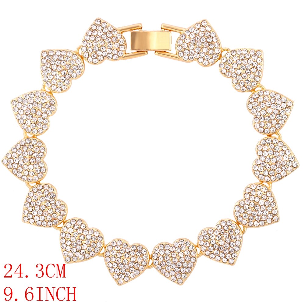 Crystal Heart Cuban Link Chain Necklace/ Ankle/ Bracelet for Women Rhinestones Tennis Necklace Jewelry